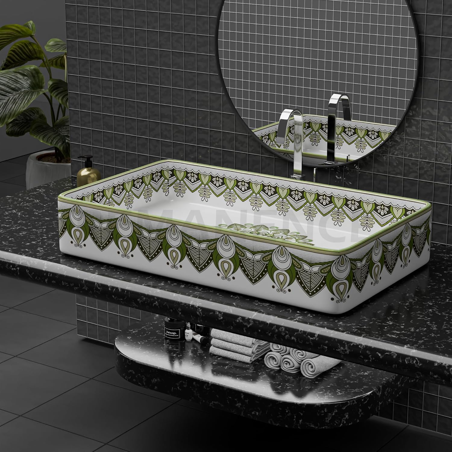 REMANENCE Designer Countertop Wash Basin For Bathroom, Restaurant, Living Room (24 x 14 x 5 Inch) (T-4458)