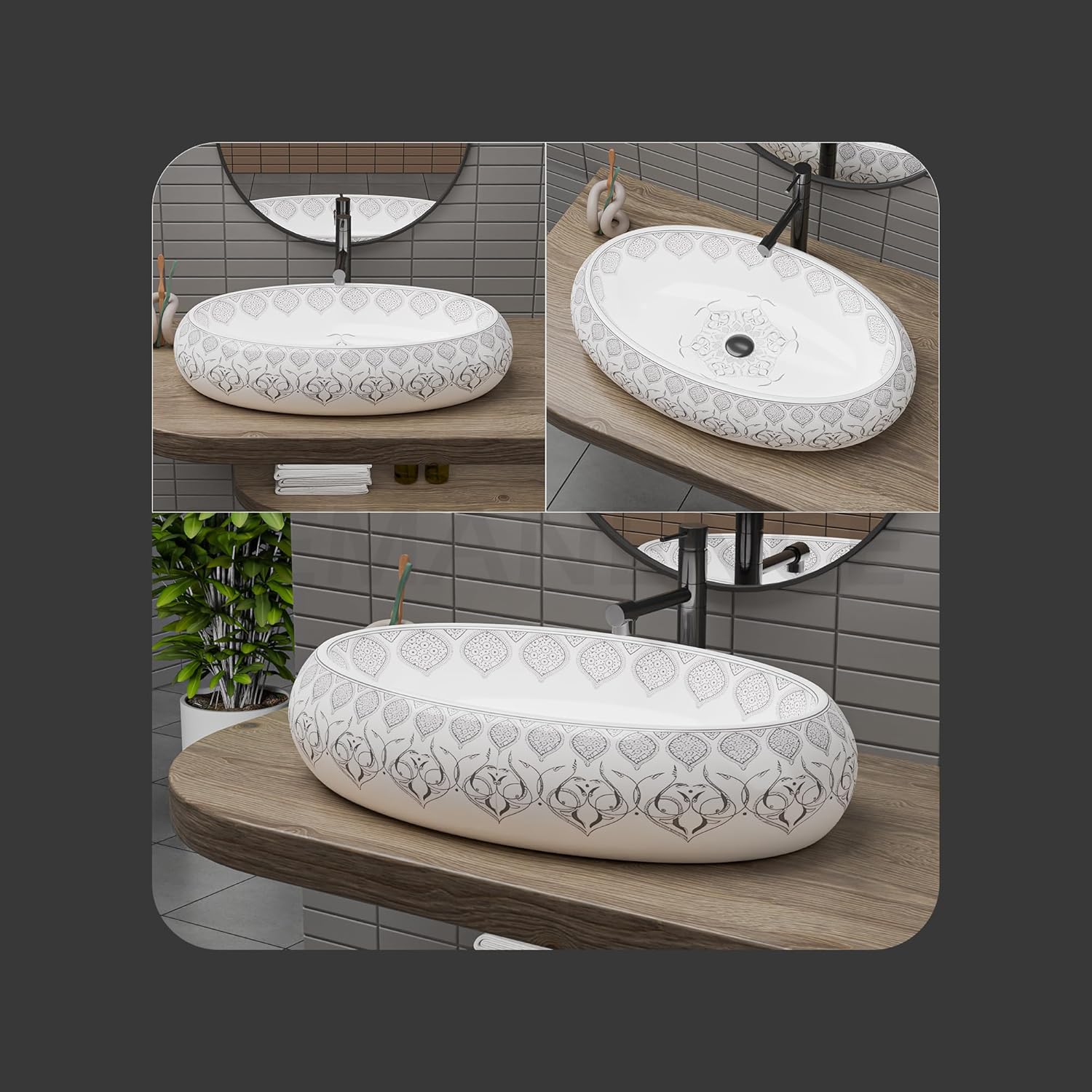 REMANENCE-ROUND Premium Countertop Wash Basin for Luxury Bathrooms, Boutique Hotels & Resorts, Premium Restaurants & Cafés (24 X 16 X 6 Inch) (T-2253)