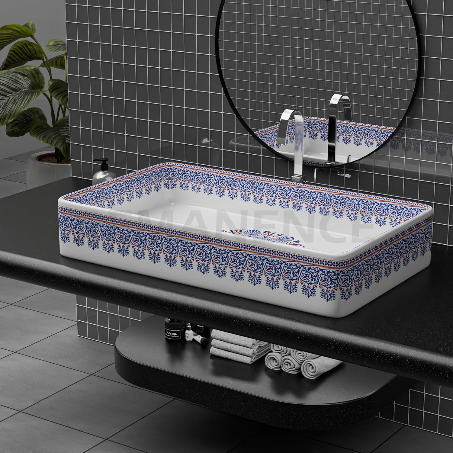 REMANENCE Designer Countertop Wash Basin For Bathroom, Restaurant, Living Room (24 x 14 x 5 Inch) (T-4461)
