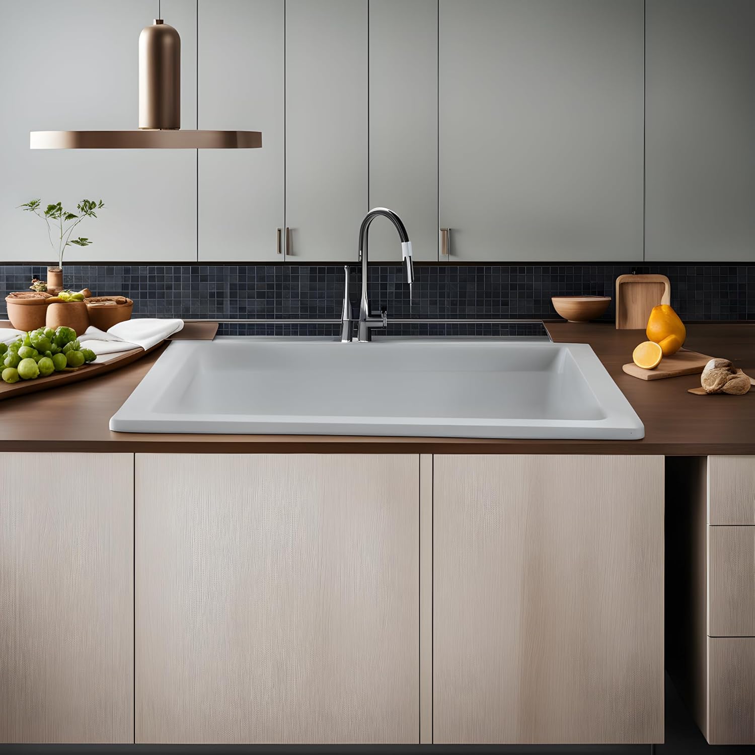 REMANENCE Granite Quartz Single Bowl Kitchen Sink With Drain Board (16 X 18 X 9 Inches)