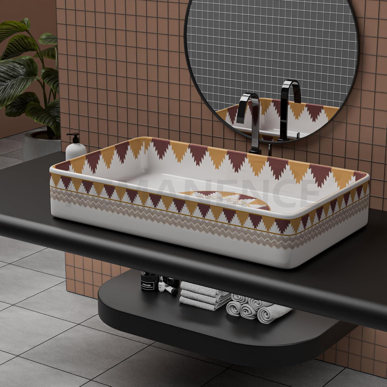 REMANENCE Designer Countertop Wash Basin For Bathroom, Restaurant, Living Room (24 x 14 x 5 Inch) (T-4455)
