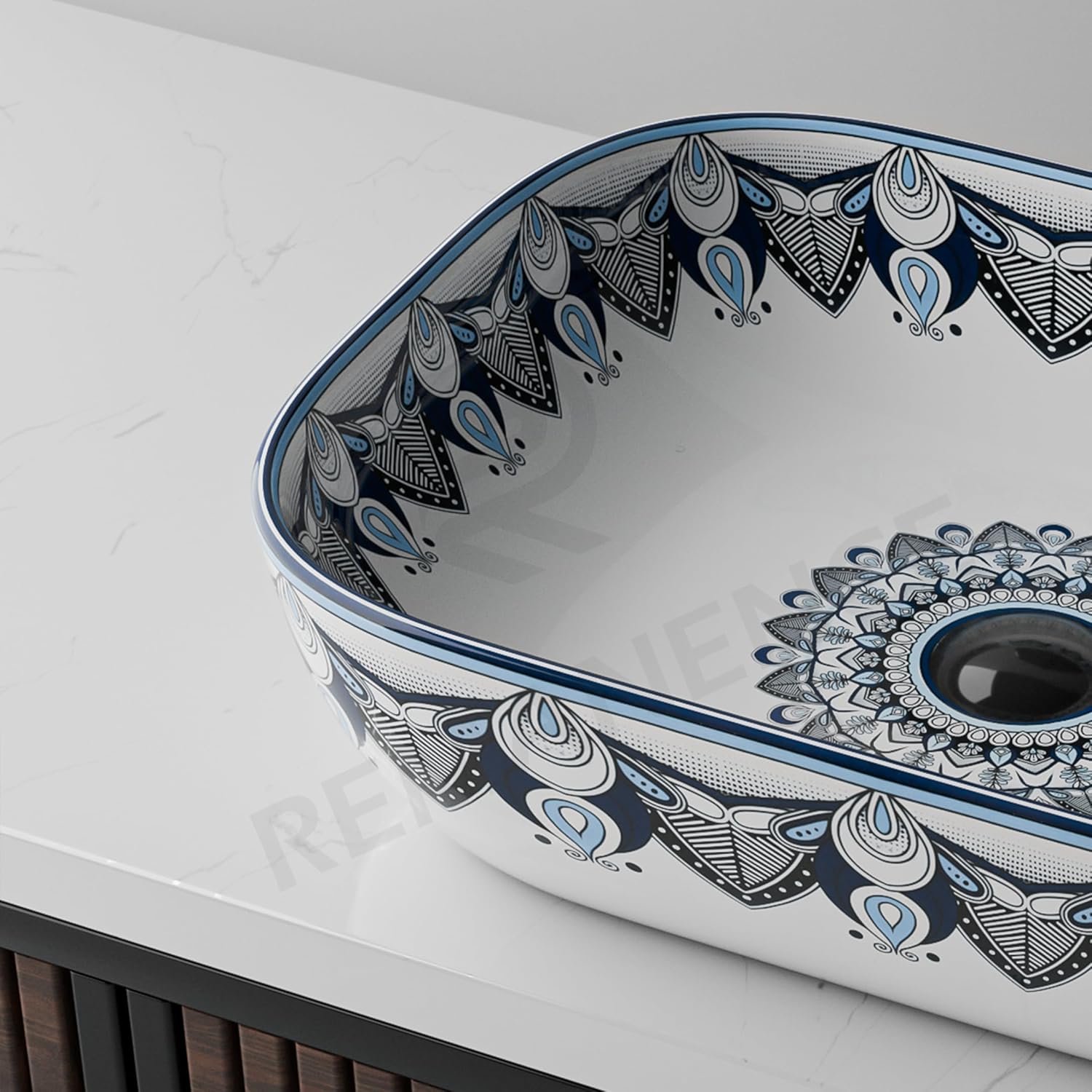 REMANENCE Designer Table Top Wash Basin for Luxury Homes, Boutique Hotels & Resorts, Premium Restaurants & Cafés (18 x 13 x 5.5 Inch) (Moroccan 1157)