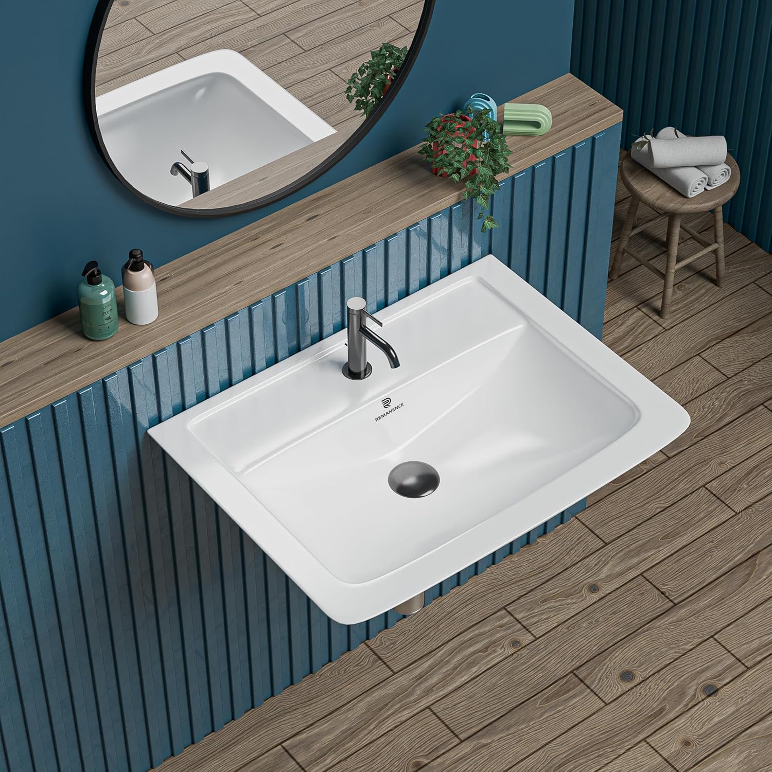 REMANENCE-SUNNY Ceramic Wall Mounted Corner Wash Basin (16 x 15 x 6 Inch)